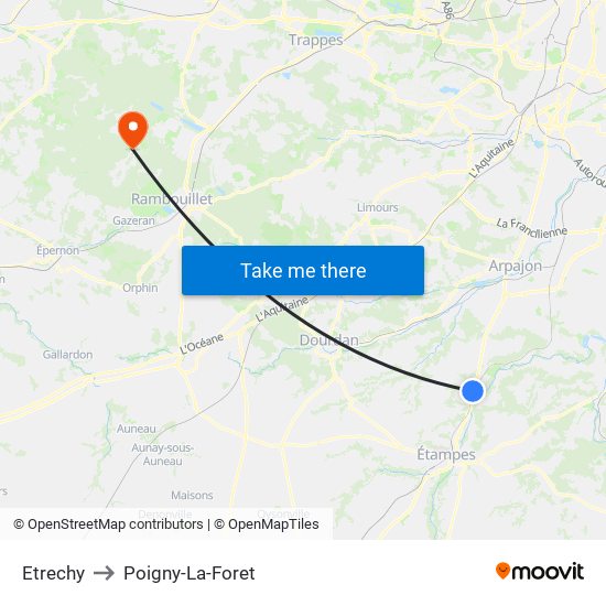 Etrechy to Poigny-La-Foret map