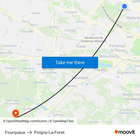 Fourqueux to Poigny-La-Foret map