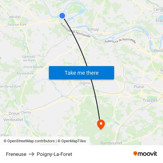 Freneuse to Poigny-La-Foret map