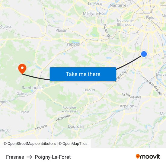 Fresnes to Poigny-La-Foret map
