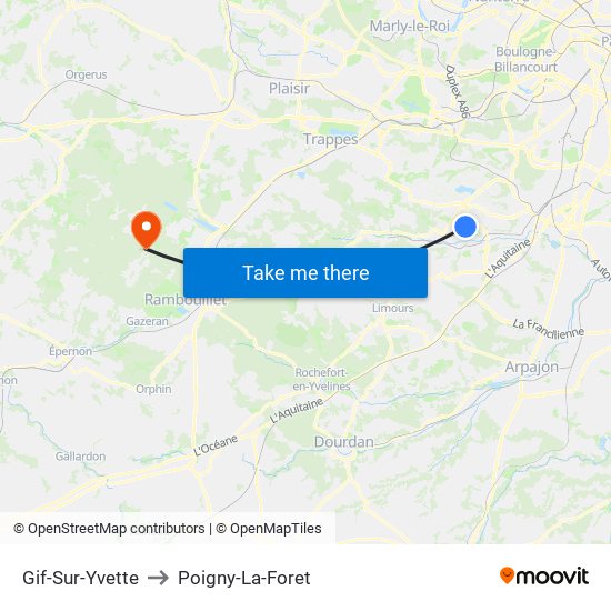 Gif-Sur-Yvette to Poigny-La-Foret map