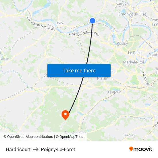 Hardricourt to Poigny-La-Foret map