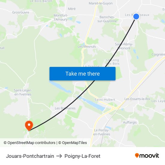Jouars-Pontchartrain to Poigny-La-Foret map