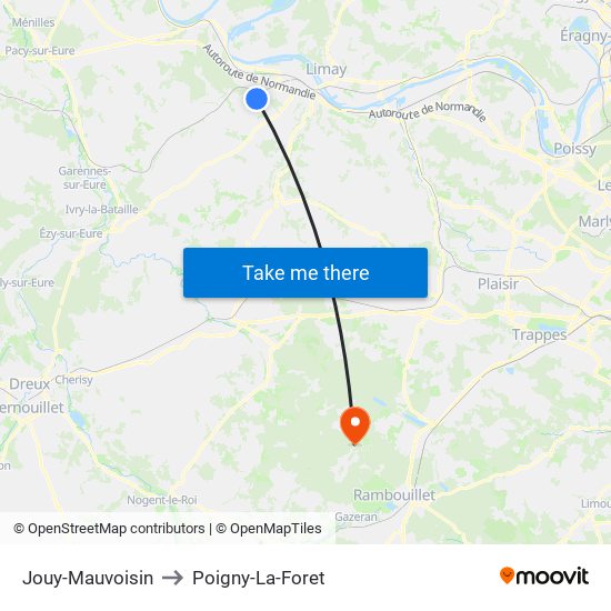 Jouy-Mauvoisin to Poigny-La-Foret map