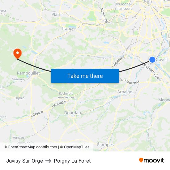Juvisy-Sur-Orge to Poigny-La-Foret map