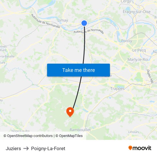 Juziers to Poigny-La-Foret map