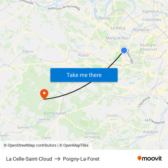 La Celle-Saint-Cloud to Poigny-La-Foret map