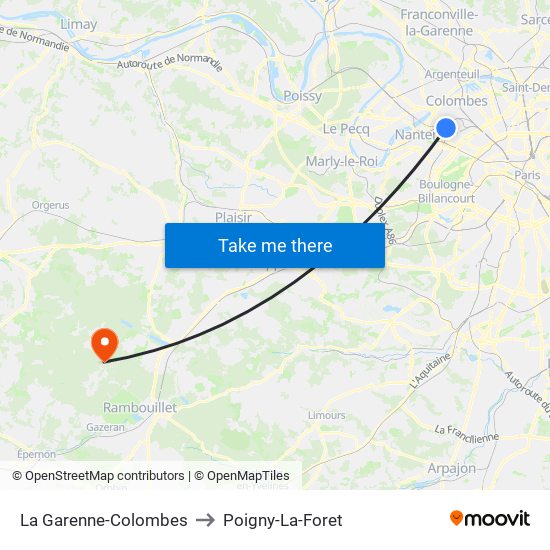La Garenne-Colombes to Poigny-La-Foret map