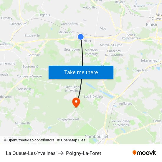 La Queue-Les-Yvelines to Poigny-La-Foret map