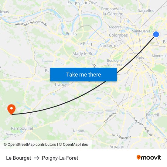 Le Bourget to Poigny-La-Foret map