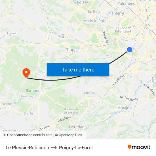 Le Plessis-Robinson to Poigny-La-Foret map