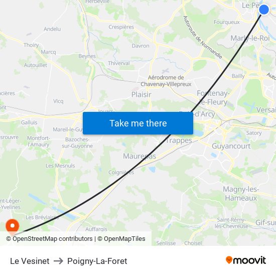 Le Vesinet to Poigny-La-Foret map