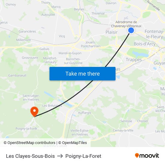 Les Clayes-Sous-Bois to Poigny-La-Foret map