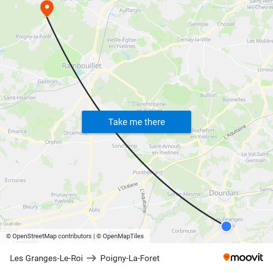 Les Granges-Le-Roi to Poigny-La-Foret map