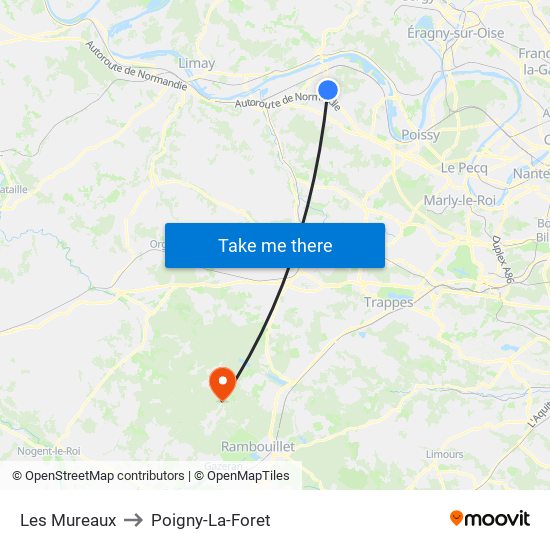 Les Mureaux to Poigny-La-Foret map