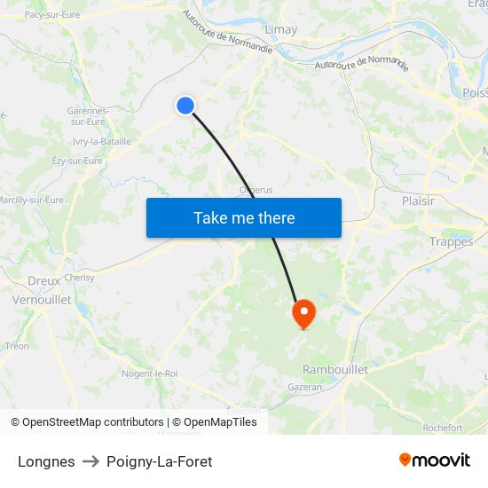 Longnes to Poigny-La-Foret map