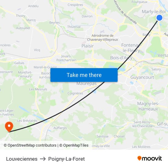 Louveciennes to Poigny-La-Foret map