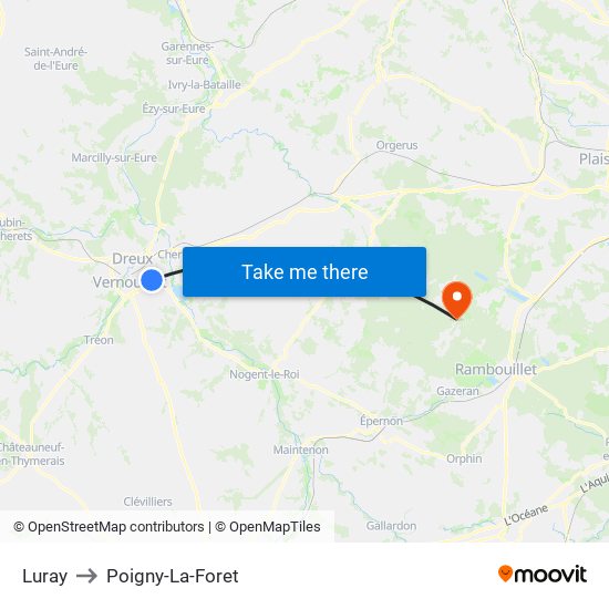 Luray to Poigny-La-Foret map