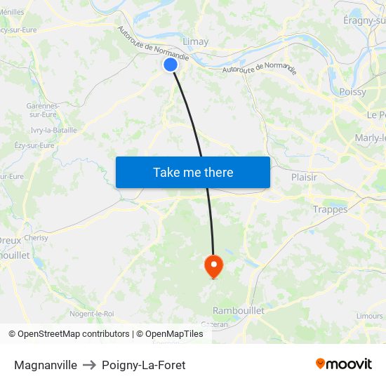 Magnanville to Poigny-La-Foret map