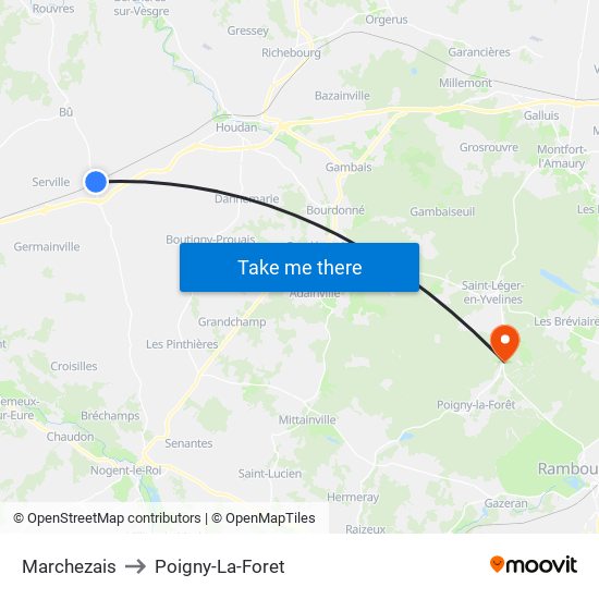 Marchezais to Poigny-La-Foret map