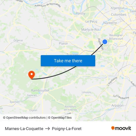 Marnes-La-Coquette to Poigny-La-Foret map