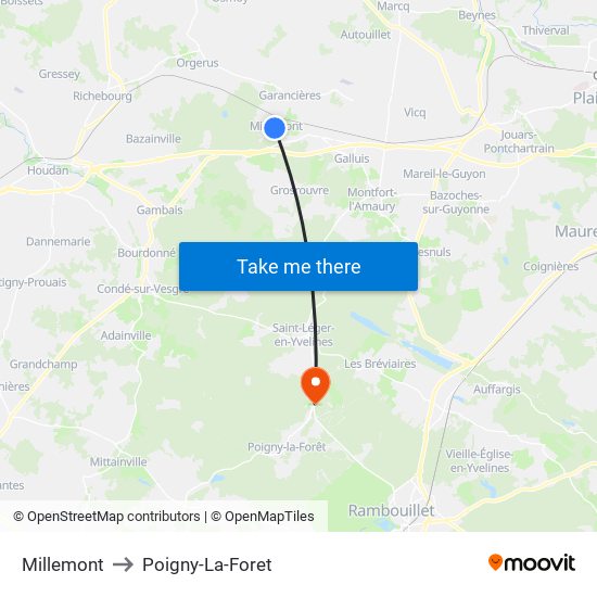 Millemont to Poigny-La-Foret map