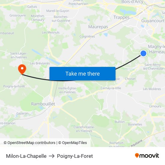Milon-La-Chapelle to Poigny-La-Foret map