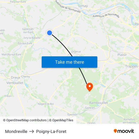 Mondreville to Poigny-La-Foret map