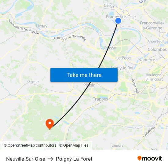 Neuville-Sur-Oise to Poigny-La-Foret map
