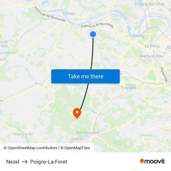 Nezel to Poigny-La-Foret map