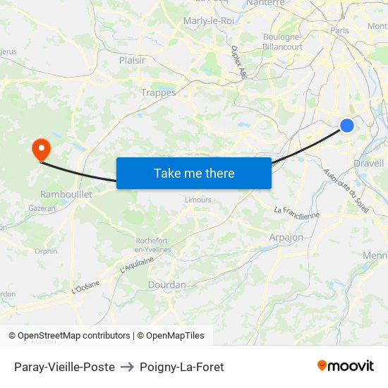 Paray-Vieille-Poste to Poigny-La-Foret map
