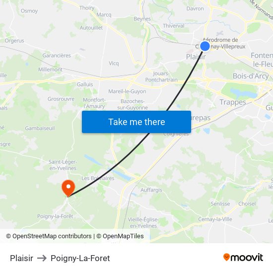 Plaisir to Poigny-La-Foret map