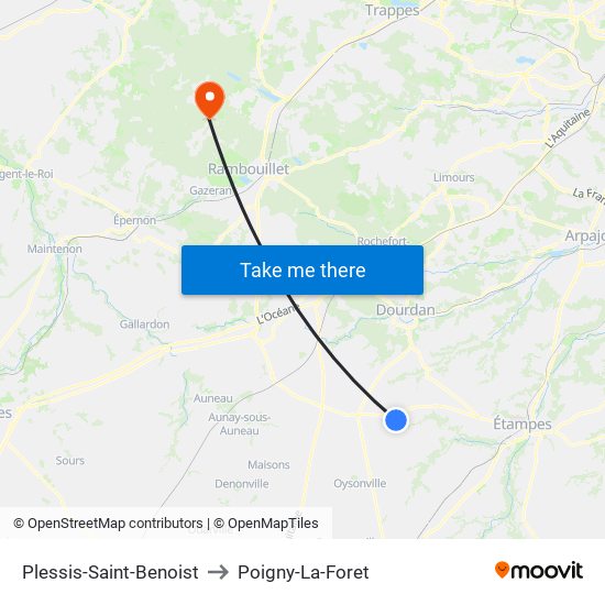 Plessis-Saint-Benoist to Poigny-La-Foret map