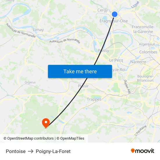 Pontoise to Poigny-La-Foret map