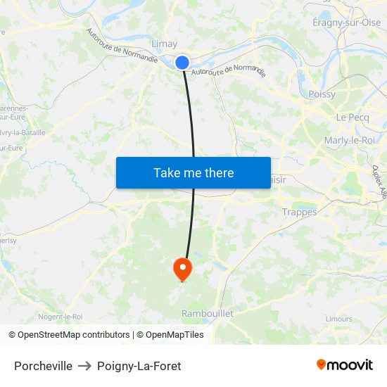 Porcheville to Poigny-La-Foret map