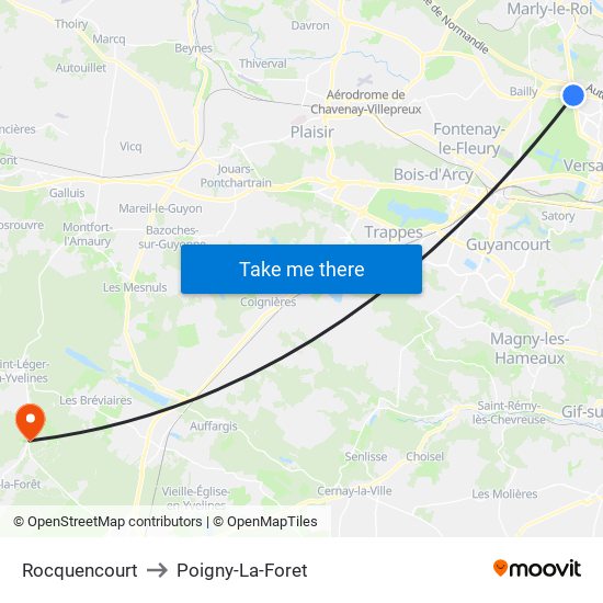 Rocquencourt to Poigny-La-Foret map