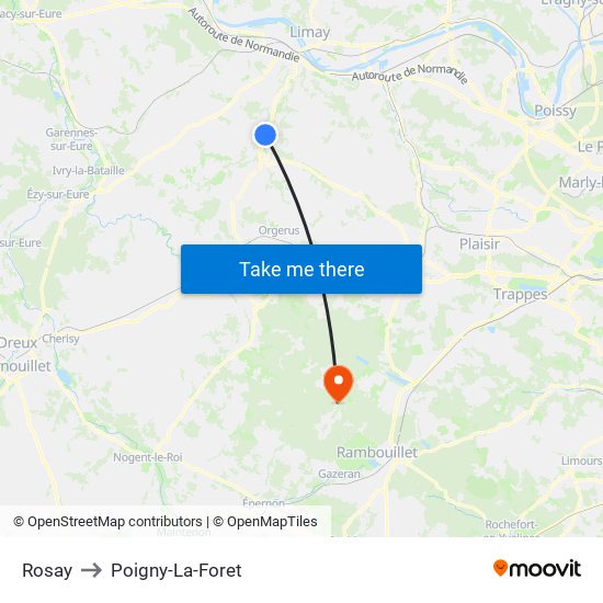 Rosay to Poigny-La-Foret map