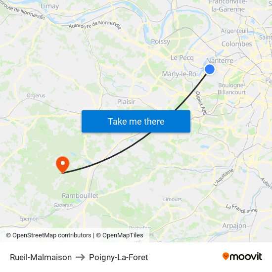 Rueil-Malmaison to Poigny-La-Foret map
