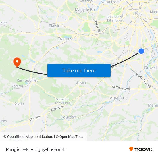 Rungis to Poigny-La-Foret map