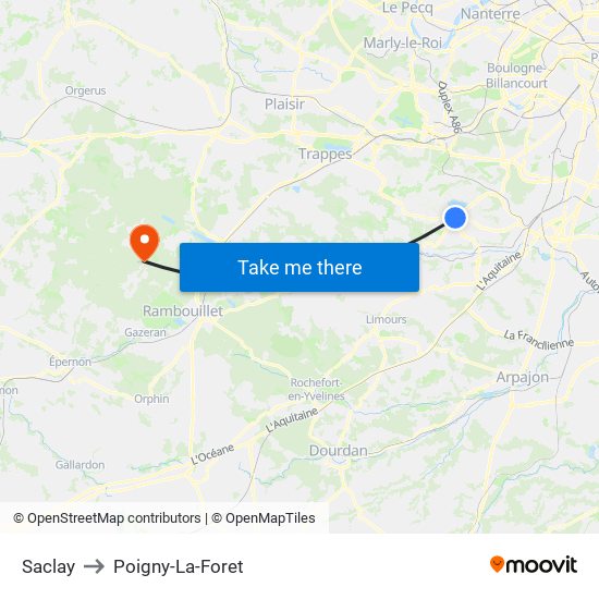 Saclay to Poigny-La-Foret map