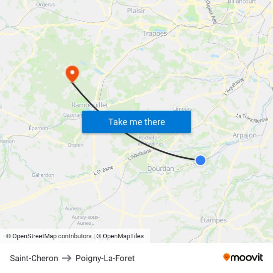 Saint-Cheron to Poigny-La-Foret map