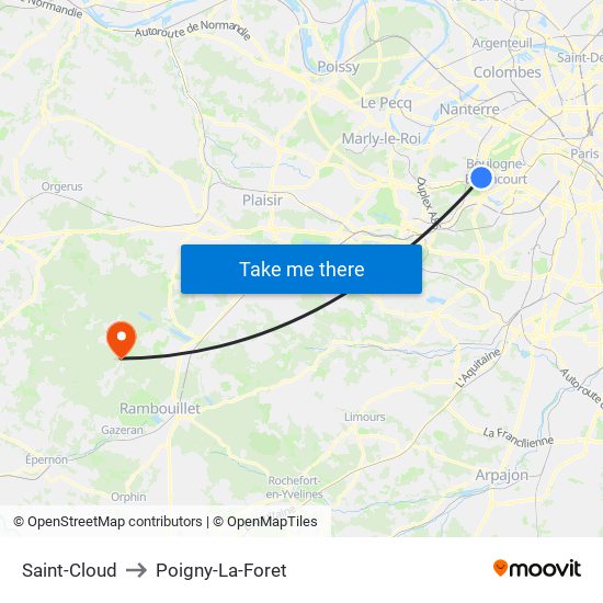 Saint-Cloud to Poigny-La-Foret map