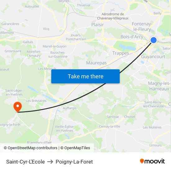 Saint-Cyr-L'Ecole to Poigny-La-Foret map