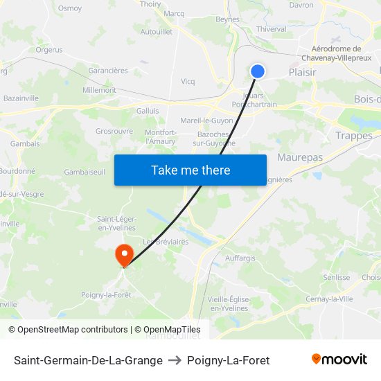 Saint-Germain-De-La-Grange to Poigny-La-Foret map
