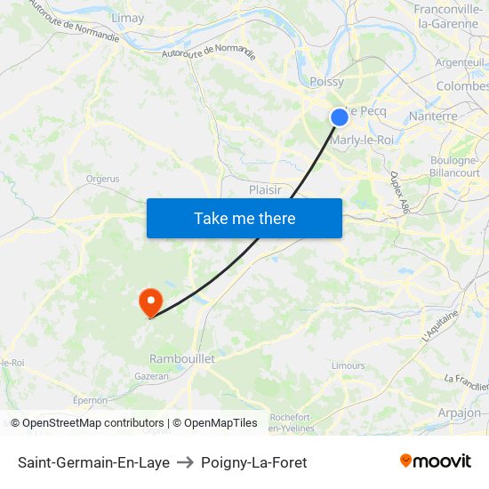 Saint-Germain-En-Laye to Poigny-La-Foret map