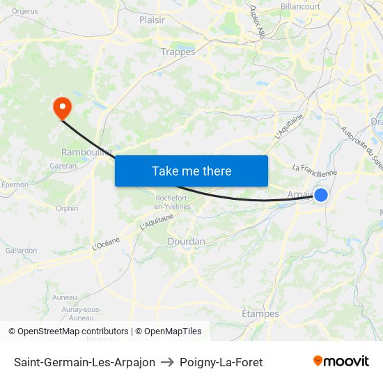 Saint-Germain-Les-Arpajon to Poigny-La-Foret map