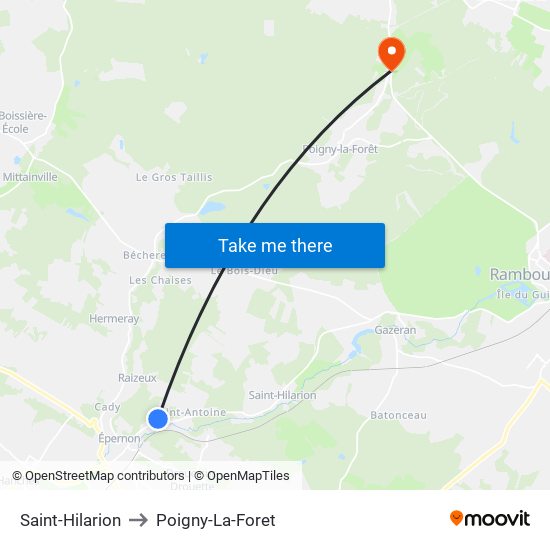 Saint-Hilarion to Poigny-La-Foret map
