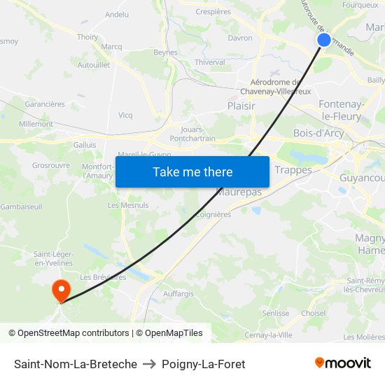 Saint-Nom-La-Breteche to Poigny-La-Foret map