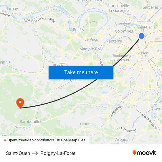 Saint-Ouen to Poigny-La-Foret map