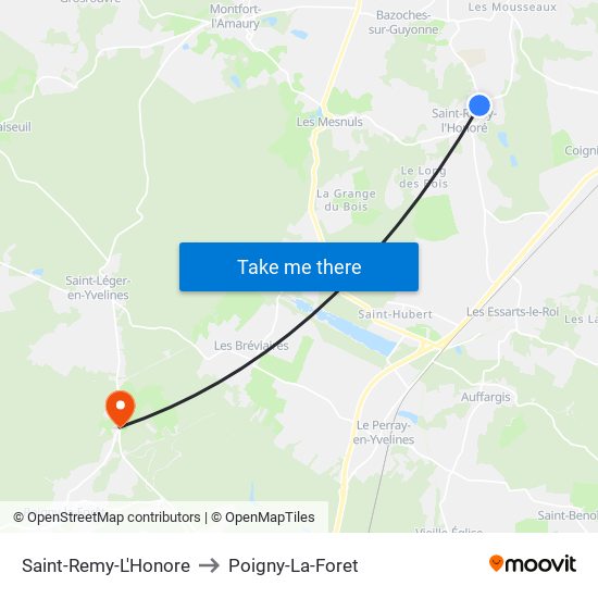 Saint-Remy-L'Honore to Poigny-La-Foret map